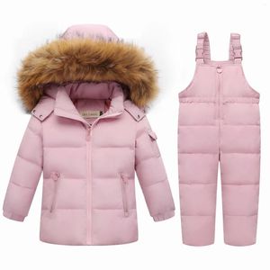 Down Coat Real Fur Baby Girl Duck Set Kids Snowsuit Boys Ski Suit Winter Boy's Jackets Pantal