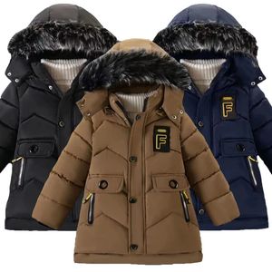 Down Coat Style Winter Keep Warm Boys Jacket Letter F Fashion Lining With Plush Fur Collar Hooded Heavy Coat For Kids 231201