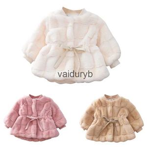 Abrigo de abajo Invierno Bebé Niña Abrigo de piel sintética Otoño Espesar Lana Ropa para niños Tops infantiles Arcos dulces Ropa para niños Outfitvaiduryb coreano