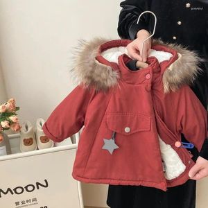 Manteau d'hiver en duvet pour enfants, veste Parka étoile rouge, vêtements pour enfants filles, vêtements coréens pour bébés, combinaison de neige en fausse fourrure, pardessus d'extérieur