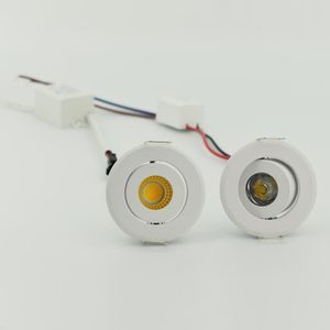 Downlights 10pcs 1W COB 3W White Finish LED Downlight Recessed Spot Ceiling Light Cut 40-45mm Full Aluminum