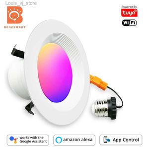 Benexmart WiFi Tuya Smart LED plafonnier 4 pouces Downlight RGBCW US Type E27 Base Alexa Google Home panneau lampe changement de couleur YQ240226