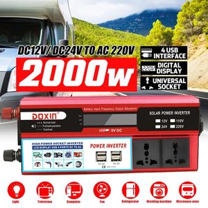 DOXIN 2000W 4 USB Digital Car Inversor de energía solar 12V / 24V a AC 220V Convertidor Adaptador de cargador Transformador de voltaje de onda sinusoidal modificada
