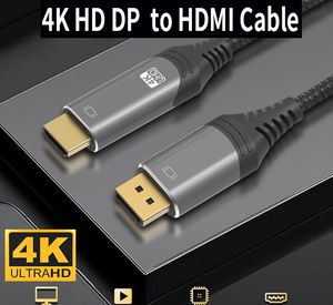 DP à HDMI Cord 4K 30Hz Displayport à l'adaptateur HD Nylon DP à HDTV Male à un câble masculin compatible avec le moniteur d'ordinateur TV projecteur