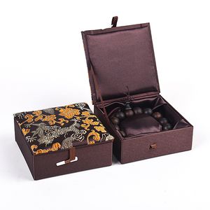 Boîte de brocart de soie à motif de dragon, boîtes d'emballage décoratives remplies de coton pour bracelet, étui cadeau, artisanat chinois, boîte de rangement de bijoux en carton