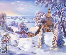Drawjoy Snow Landscape Images encadrées Painting DIY By Numbers Art Wall Paint acrylique sur toile et peint Decor Home2120300