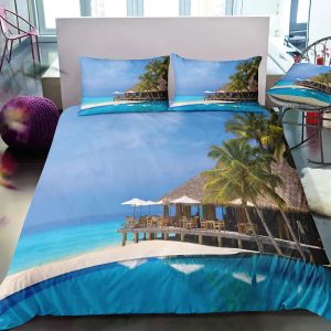Dream NS Modern Nature Bedding Set 3D Digital Pleach Beach Coconut Grove Summer Chambre Couper Couvercle d'oreiller Kit de literie
