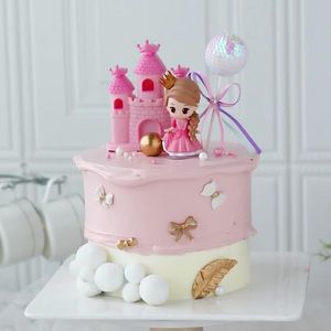 Robe Baking Cake Decoration Jupe rose Couronne Tina Princess Doll Ornement Pink Girl Carriage Birthday Cake Topper Insérer