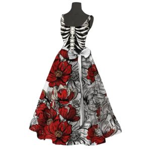 Vestido negro con estampado de Halloween, vestido Vintage para mujer, bata Pinup Sexy con cuello en V, Disfraces de Halloween Rockabilly, Vestidos de fiesta góticos