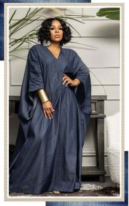 Robe Gotoola 2023 Faux Denim décontracté robe ample longue sommeil profond V couleur Pure femmes longueur de plancher robe