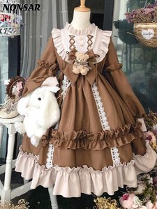 Robe japonaise gothique lolita robe femme kawaii arc ours en dentelle bleue robe longue manche princesse robe halloween costume cadeau pour les filles