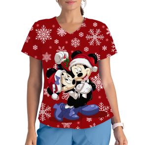 Robe Kawaii Uniforme d'infirmière pour femmes Tunique de Noël Chemise haute Mickey Print Clinic Personnel infirmier Chemise d'uniforme de protection des soins infirmiers