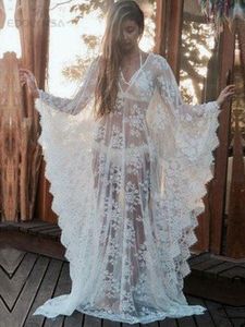 Robe sexy transparent Vback Long Loose Beach Robe plus taille Femme Summer Beachwear Batwing Sleeve Maxi Robe Robe de Page Q673