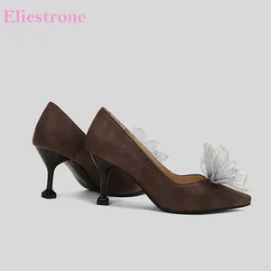 Chaussures habillées 2024 Elegant Brown Pink Women Pomps 3 pouces Toe High Heels Lady Party plus petite taille 11 32 43 47 50