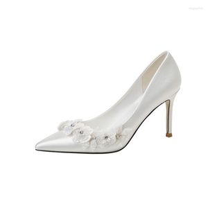 Chaussures Habillées 32-43 Satin Blanc Fleur Mariage Mariée Escarpins Demoiselle D'honneur Talons Aiguilles