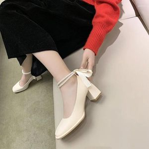 Chaussures habillées 34-40 Perle à cordes Mary Jane Shoe for Women High Heels Elegant Woman 2024 Designer Luxury Automne Plateforme