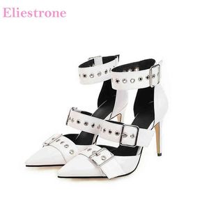 Chaussures habillées flambant neuf Sexy blanc noir femmes sandales de fête bout pointu mince talon haut dame décapant Plus grande taille 12 43 46 48 220303