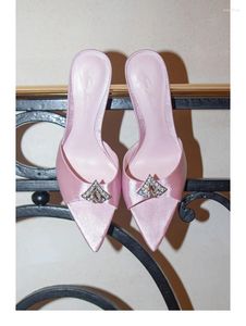 Zapatos de vestir Color caramelo Lindo Verano Rhinestone puntiagudo Tacones altos Stiletto Satén Diamante Tacón Zapatillas