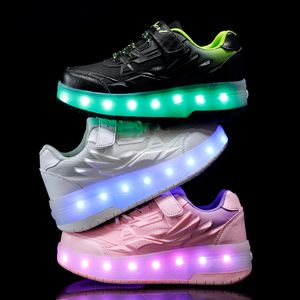 Chaussures habillées enfants patinage à roulettes enfants brillant LED filles baskets en plein air garçons sport tennis roues chaudes size29-40