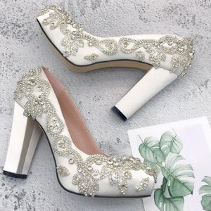 Chaussures de robe CHS1220 sur mesure Blockk talon femmes cristal ivoire blanc mariage de mariée