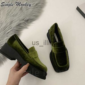 Zapatos de vestir Chunky Platform Suede Casual Women Shoes 2022 Winter Autumn Mocasines Square Toe Designer Shoes Fad Punk Dress Mujer Zapatillas J230727