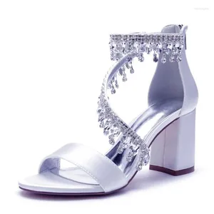 Chaussures habillées cristal frange talons gros sandales