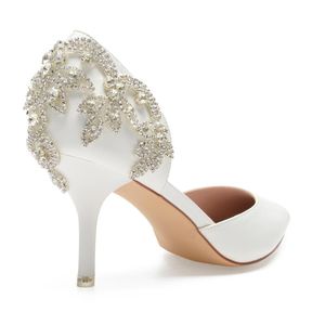 Chaussures habillées élégantes en cuir ivoire talons hauts bout pointu pompes D'orsay mariée mariage soirée cristal strass dos SparklingDress