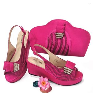 Zapatos de vestir zapato de moda y bolso a juego para la fiesta de Nigeria Slip on Women Ladies Italian Set decorada con Rhin