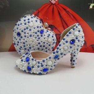 Zapatos de vestir Moda Blanco Azul Perla Boda Combinada con bolso Tacones altos de novia Moda y conjunto Zapato de boca de pescado