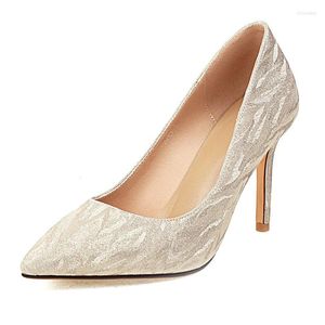 Chaussures habillées Gold Silver Womens pompes 8,5 cm minces talons hauts Femme Pointed Toe Party Wedding 2023 Taille d'été 11 12