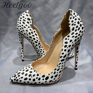 Zapatos de vestir Heelgoo White Leopard Mujeres Sexy Punta puntiaguda Tacón alto para faldas Diseñador de moda Slip On Stiletto Pumps 8cm 10cm 12cm 230818