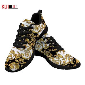 Chaussures habillées KUILIU Nouveaux Hommes Chaussures De Luxe Doré Européen Imprimé Floral Casual Femmes Baskets Marque Designer À Lacets Chaussures De Sport Dropshipping T230208