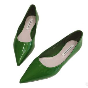 Zapatos de vestir damas 2-48 cuero de patente slip-ons verde zapatos de luz de dedo del pie de color verde