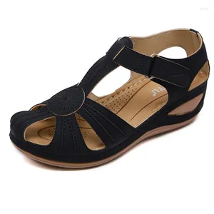 Zapatos de vestir para mujeres de verano de gran tamaño 2.5 cm de 5 cm tacones de altura sandalias dama moda cómoda bordado gancho bohemio