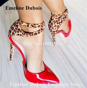 Chaussures habillées Leopard Stiletto Pompes à talon Emeline Dubois Fashion pointu Pattent en cuir breveté mince rouge noir High