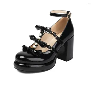 Chaussures habillées lolita 8,5 cm d'épaisseur talon bowknot perle talons hauts bsoilent une plate-forme imperméable tête rond