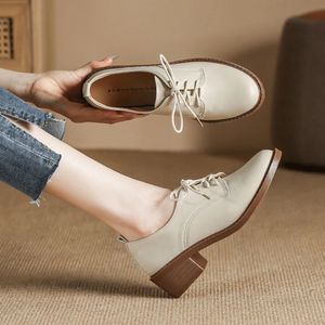 Chaussures habillées Med-hauts talons Oxford chaussures femme à lacets baskets en cuir solide richelieu dames tout Match mocassins bureau robe appartements femmes 231018