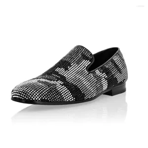 Chaussures habillées hommes plein strass luxe paillettes argent noir couleurs mélangées cristal mâle mode fête de mariage Bling 46