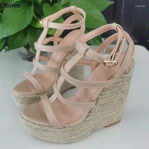 Chaussures de robe Olomm Femmes Gladiator Sandales Bohême Style Coins Talons Hauts Bout Ouvert Jolie Nude Casual Dames US Plus Taille 5-20