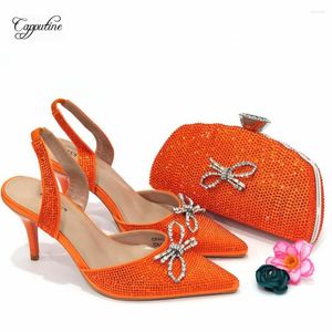 Chaussures Habillées Orange Femme Soirée Et Sac Ensemble Pour Assortir Dames Talons Minces Escarpins Avec Sac À Main Sac À Main Sandales Embrayage Escarpins Femme CR943