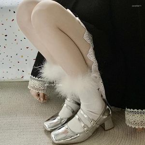 Zapatos de vestir bombas sandalias gruesas tacones de 3 cm boca poco profunda lolita zuecos de punta cuadrada para mujeres 2024 plataforma de baloncesto moda bl