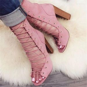 Chaussures habillées sandalias mujer 2024 Plus taille Chunky High Heel Gladiator Sandales Femme Summer Black Lace Up Stripper Party Mariage Shoe