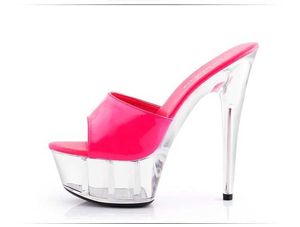 Zapatos de vestir Sandalias Dulce Tacones ultra altos 15 cm Cristal transparente Boda Rosa Impermeable Enfriador Diapositivas Mujer SummerEVXO H240321