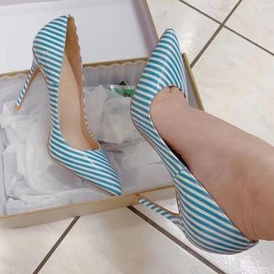 Chaussures habillées Stripe Design Fashion Stiletto Bout pointu 12cm 10cm 8cm Talon haut Sexy Energy Magnifique Grande Taille Lady Pompes QP133 ROVICIYA