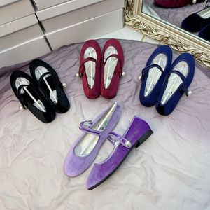 Robe chaussures velours Mary Jane perles boucle femmes dame femme pompes plates Instagram style décontracté solide noir violet 230417