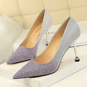 Zapatos de vestir para mujeres 8.5 cm de tacones de altura lentejuelas boda de boda nupcial de novia brillante Pombas rosa dama púrpura sexy