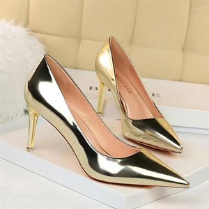 Zapatos de vestir para mujeres mtealllic bombas de cuero de bronce 7.5 cm 10.5cm tacones de altura dama stiletto boda intermedia nupcial oro plateado