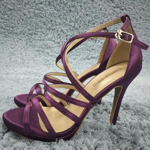 Zapatos de vestir para mujer, sandalias finas de tacón alto de aguja, correa de tobillo Sexy, punta abierta, satén púrpura, fiesta de moda, nupcial, zapato de señora 0640A-4