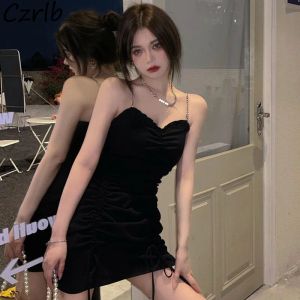 Vestido Vestido sin mangas Mujer Fruncido Mini Sexy Allmatch Versión coreana Vaina Negro Hot Girls Popular Street Party Ropa Club Design