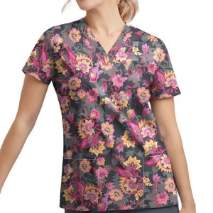 Tops de vestir Camisa de manga corta con cuello en V para mujer, uniforme de trabajo de enfermera, camiseta con estampado vintage, ropa de abrigo para el cuidado de la salud, personal de enfermería en general